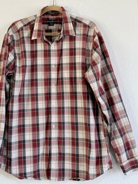 Eddie Bauer Red, White & Brown Plaid Long-Sleeve Button-Down Shirt